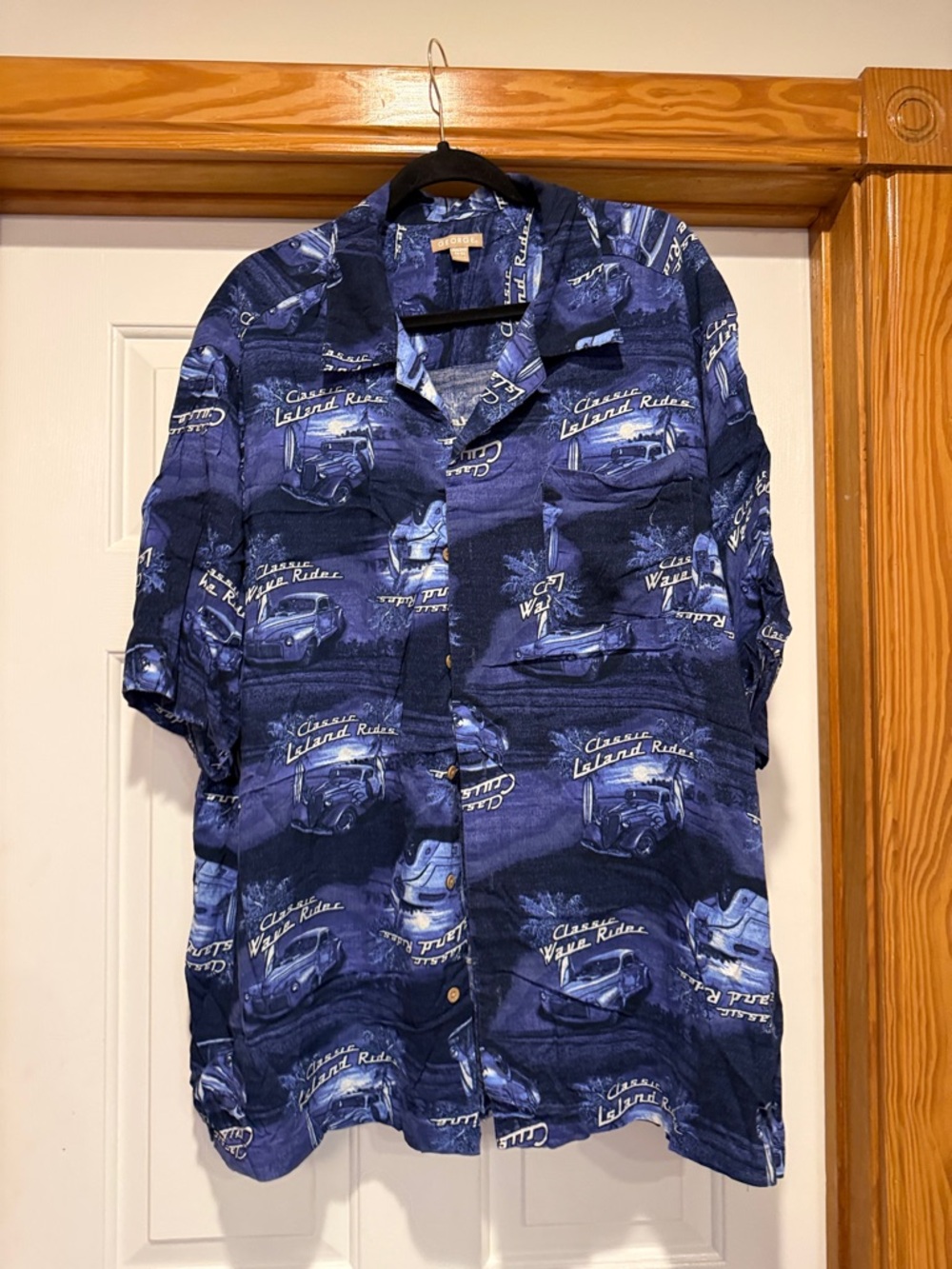 George Blue Printed Short-Sleeve Button-Down Shirt